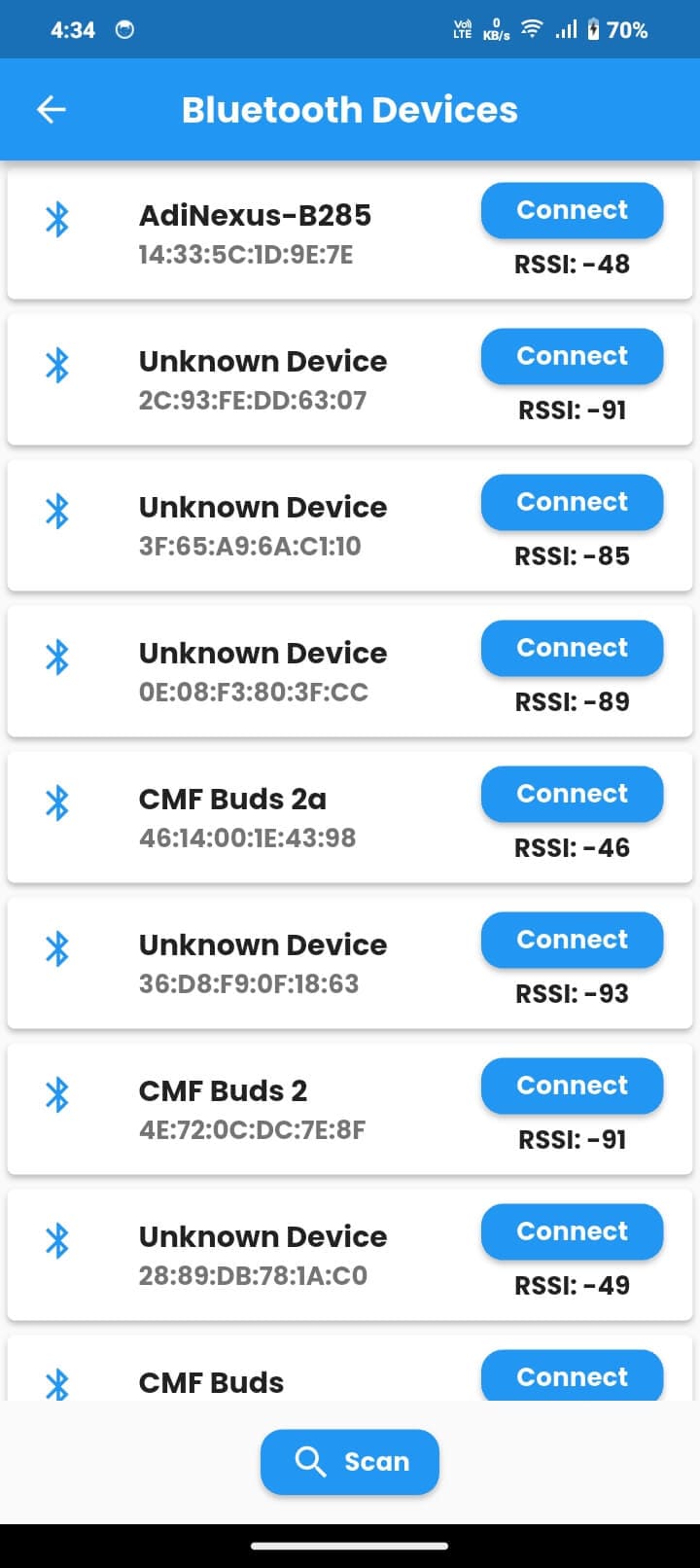 Bluetooth scanner screen