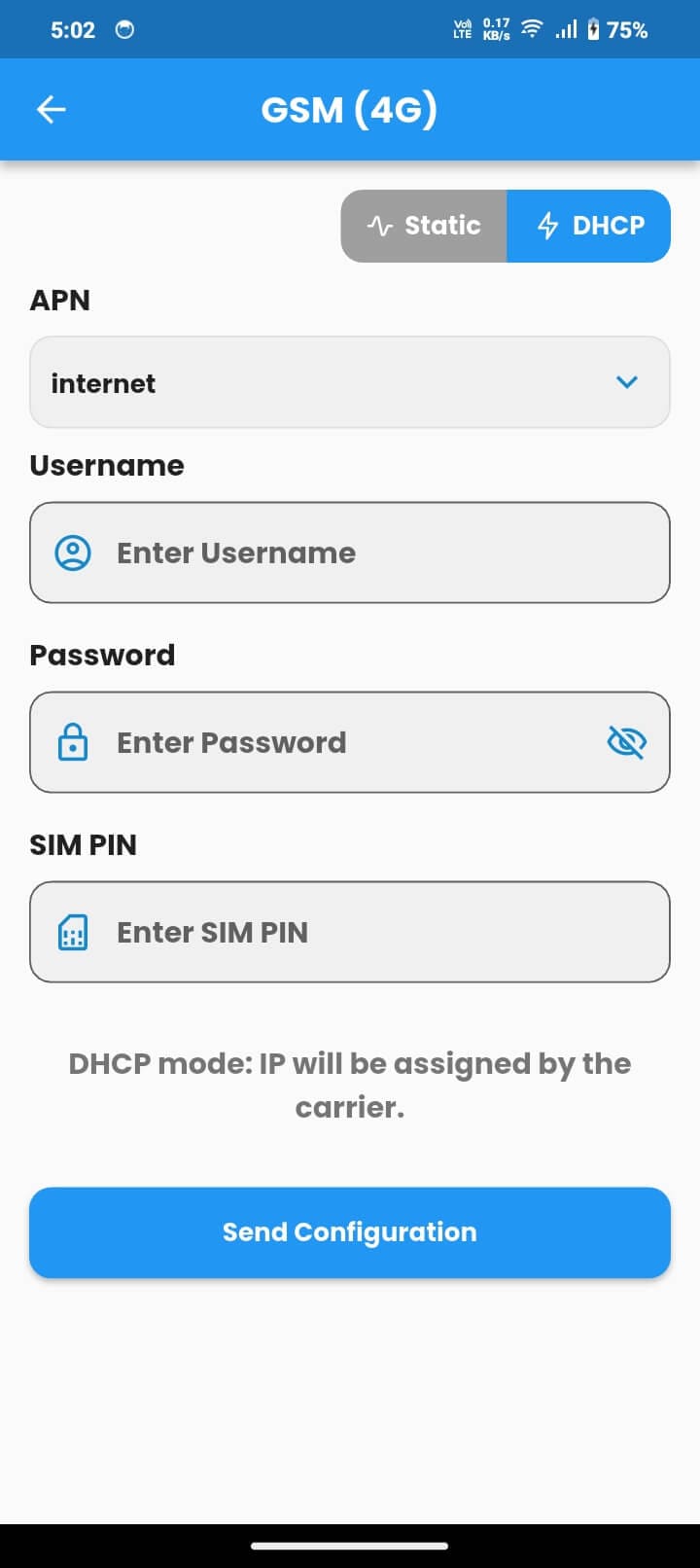 GSM / 4G configuration