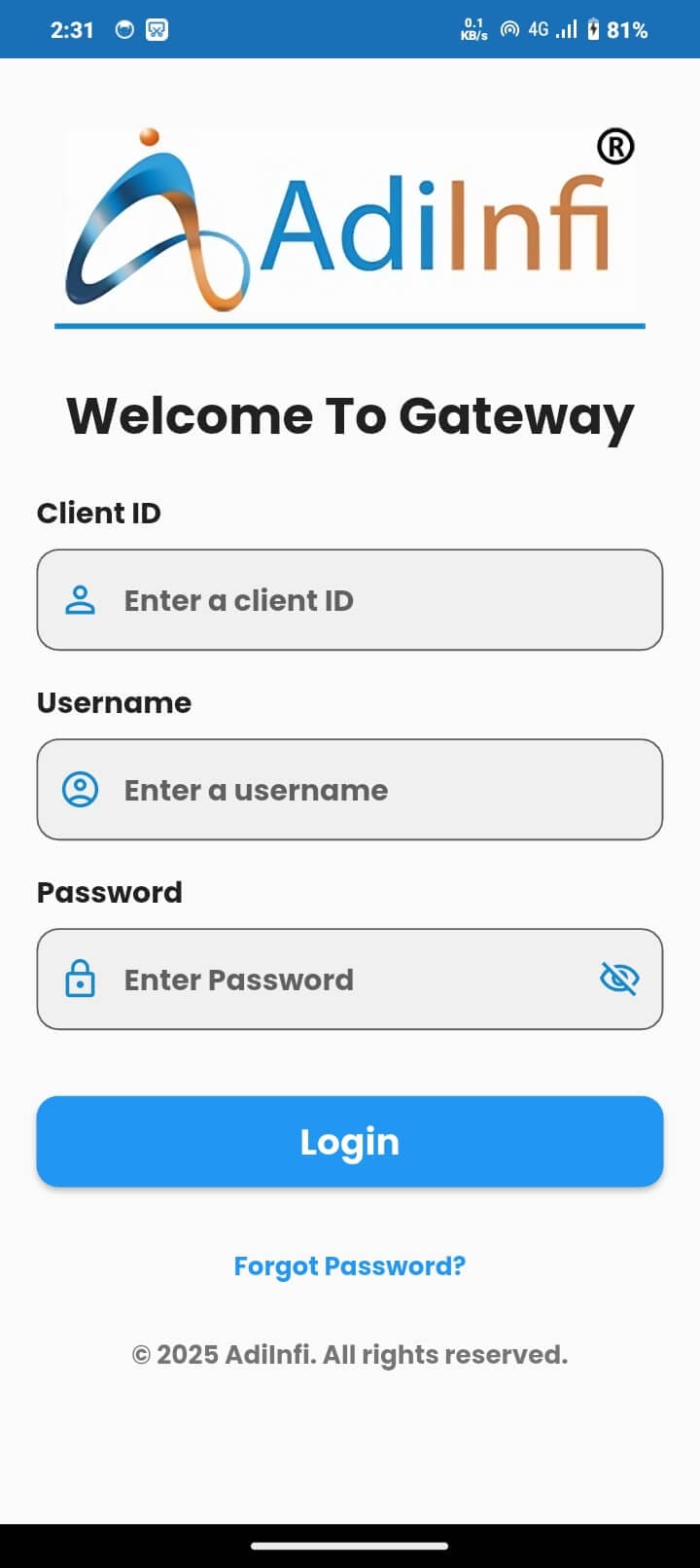 AdiNexusFT login screen