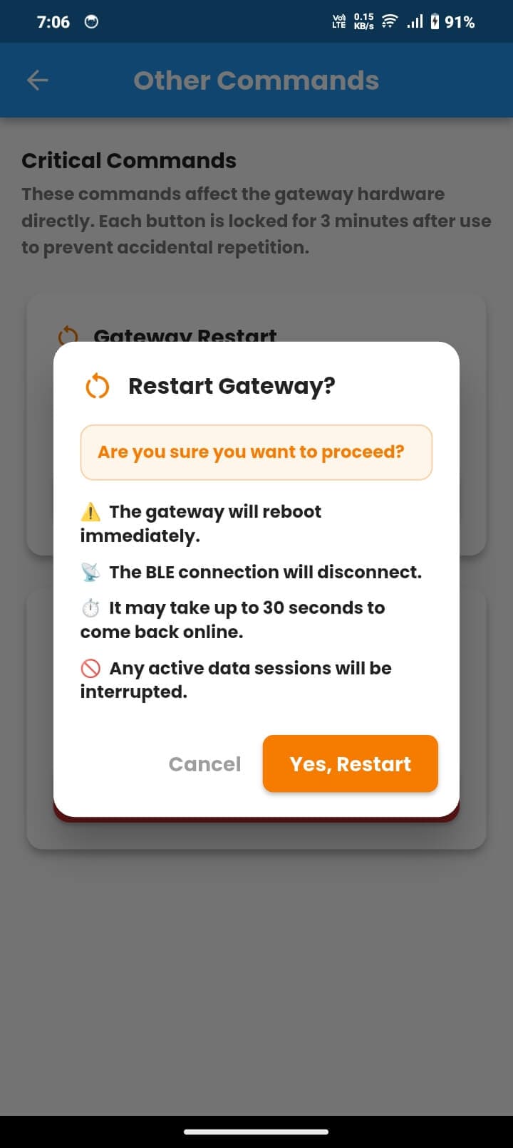 Gateway Restart command