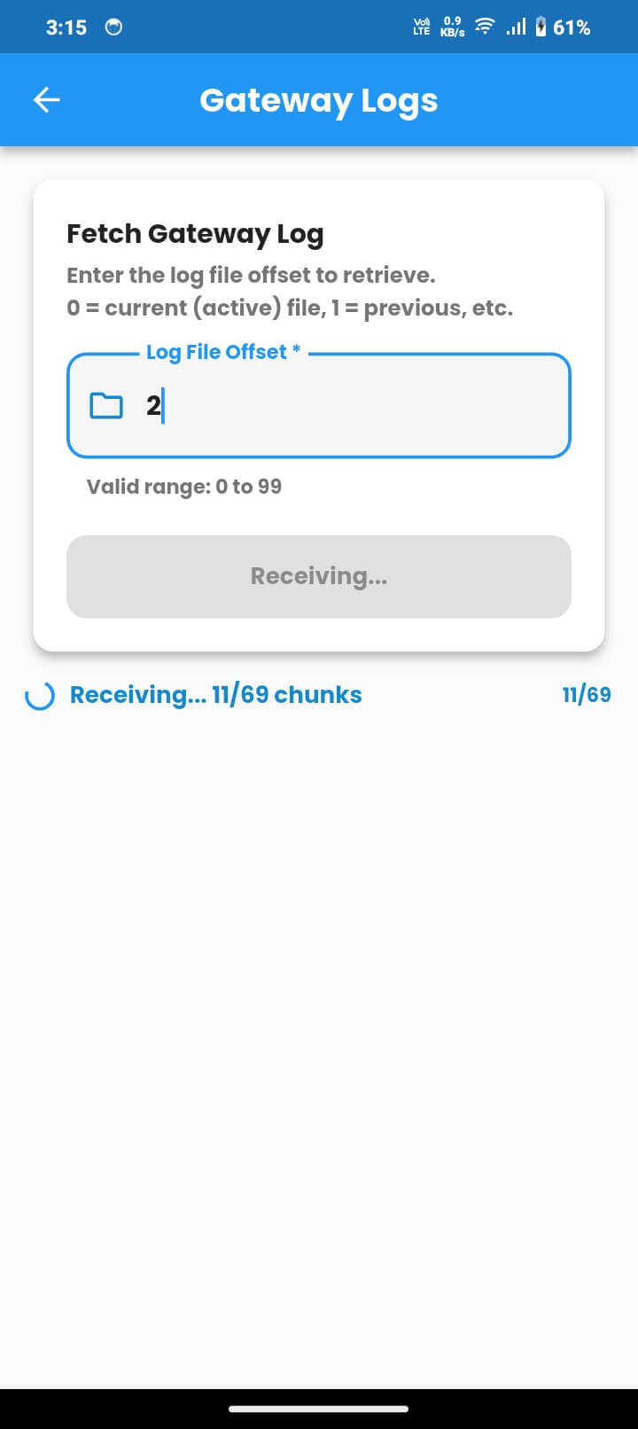 Gateway Logs screen