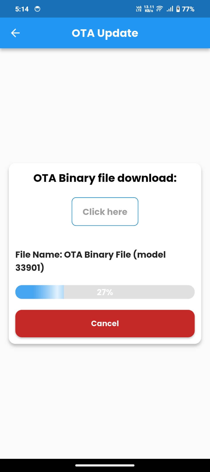 OTA Update screen